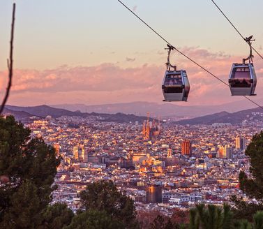 Barcelona city view with Montjuïc cable car and Sagrada Família