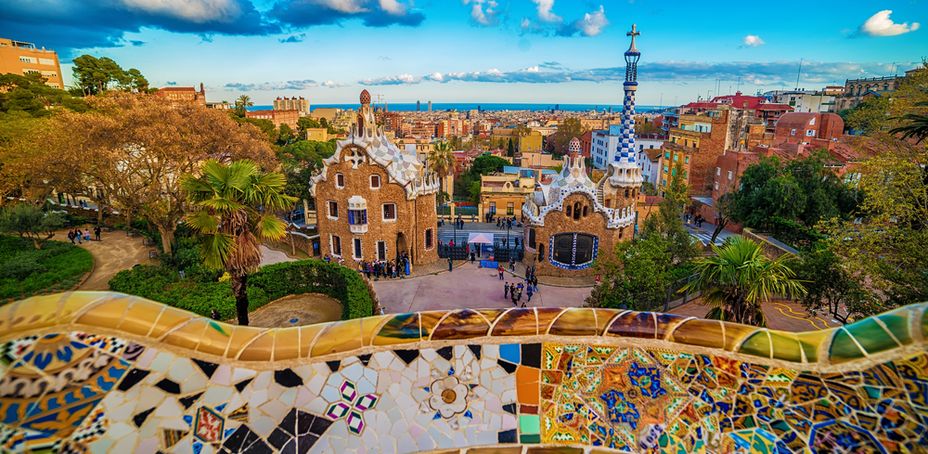 Colorful mosaics and whimsical architecture at Park Güell, Barcelona.