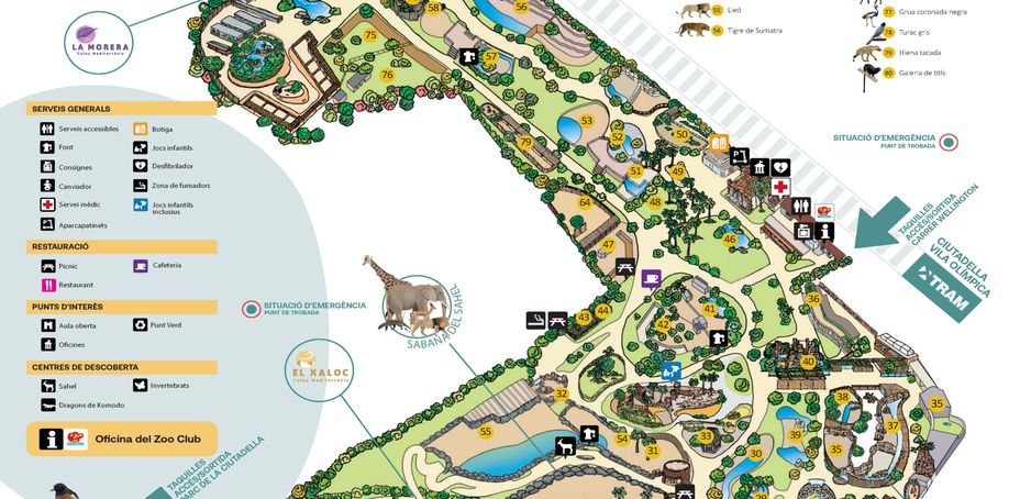 Carte du zoo de Barcelone