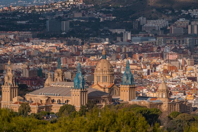 Palau Nacional and the cityscape of Barcelona captured from Montjuïc