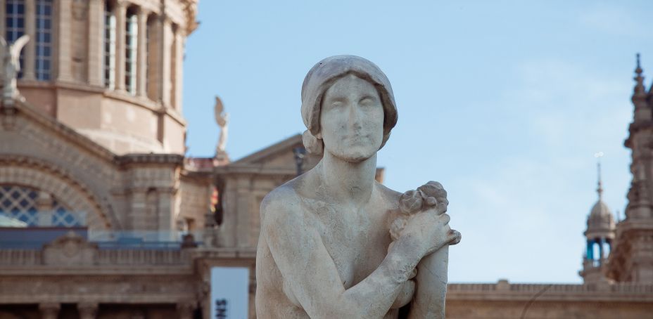 Statue at the entrance of Museu Nacional d'Art de Catalunya in Barcelona.