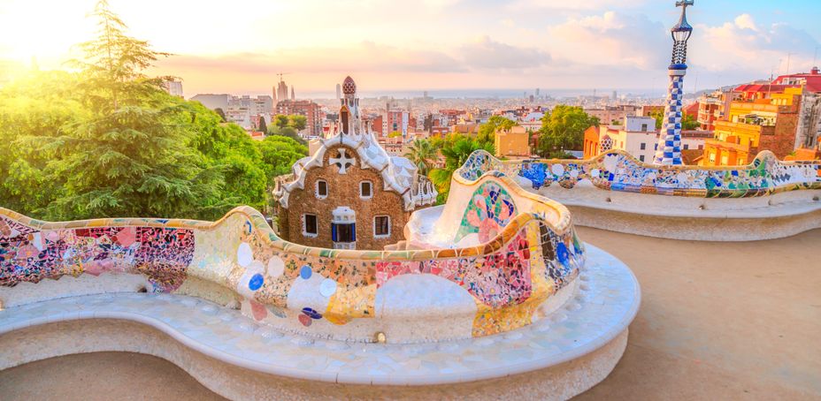 Picture of Park Guell of Barcelona captured during golden hour, designed by the famous architect Antoní Gaudí